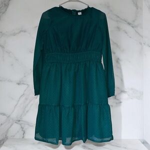 Carter’s Big Girls’ Green and Black Polka Dotted Long Sleeve Smocked Dress Sz-14